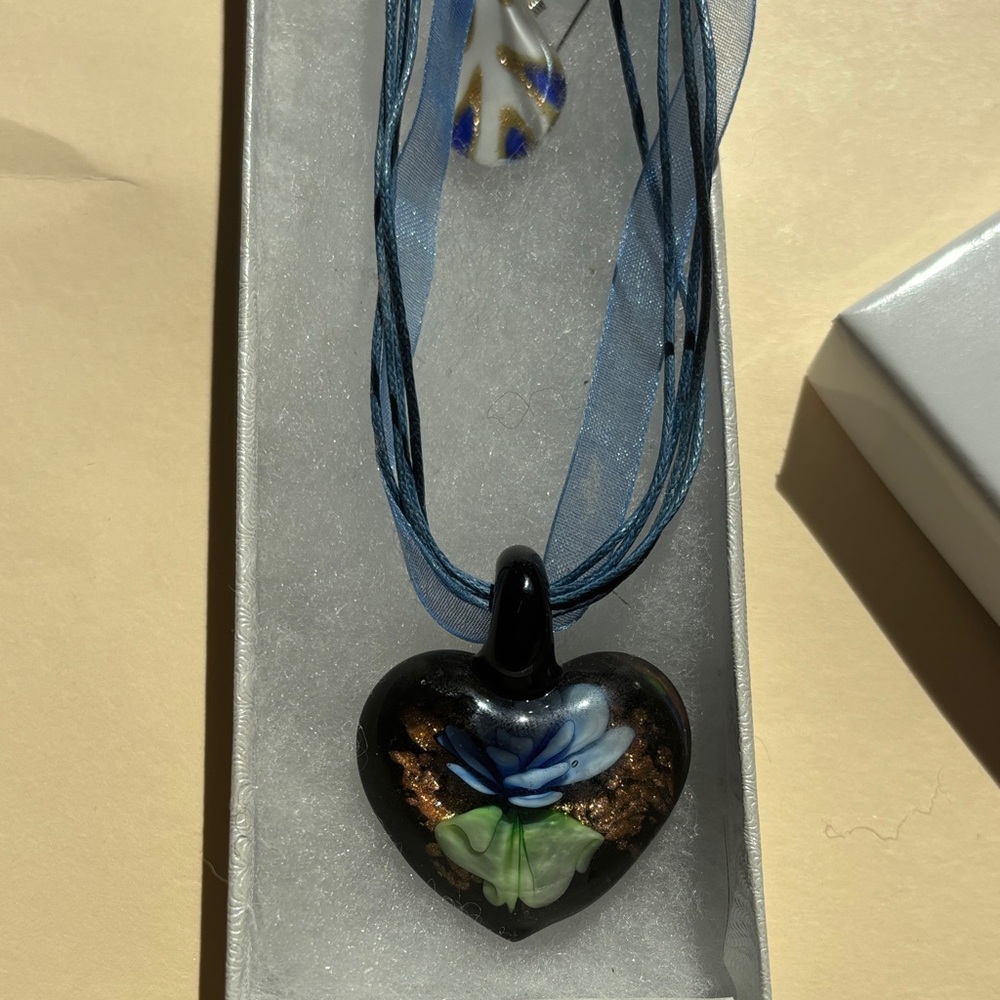 Elegant Blue and Green Heart Pendant Necklace